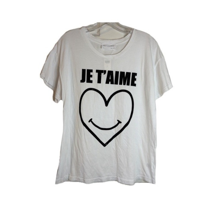 Nwt Anthropologie Self Contrast Je T'aime White Smiling Heart Tee